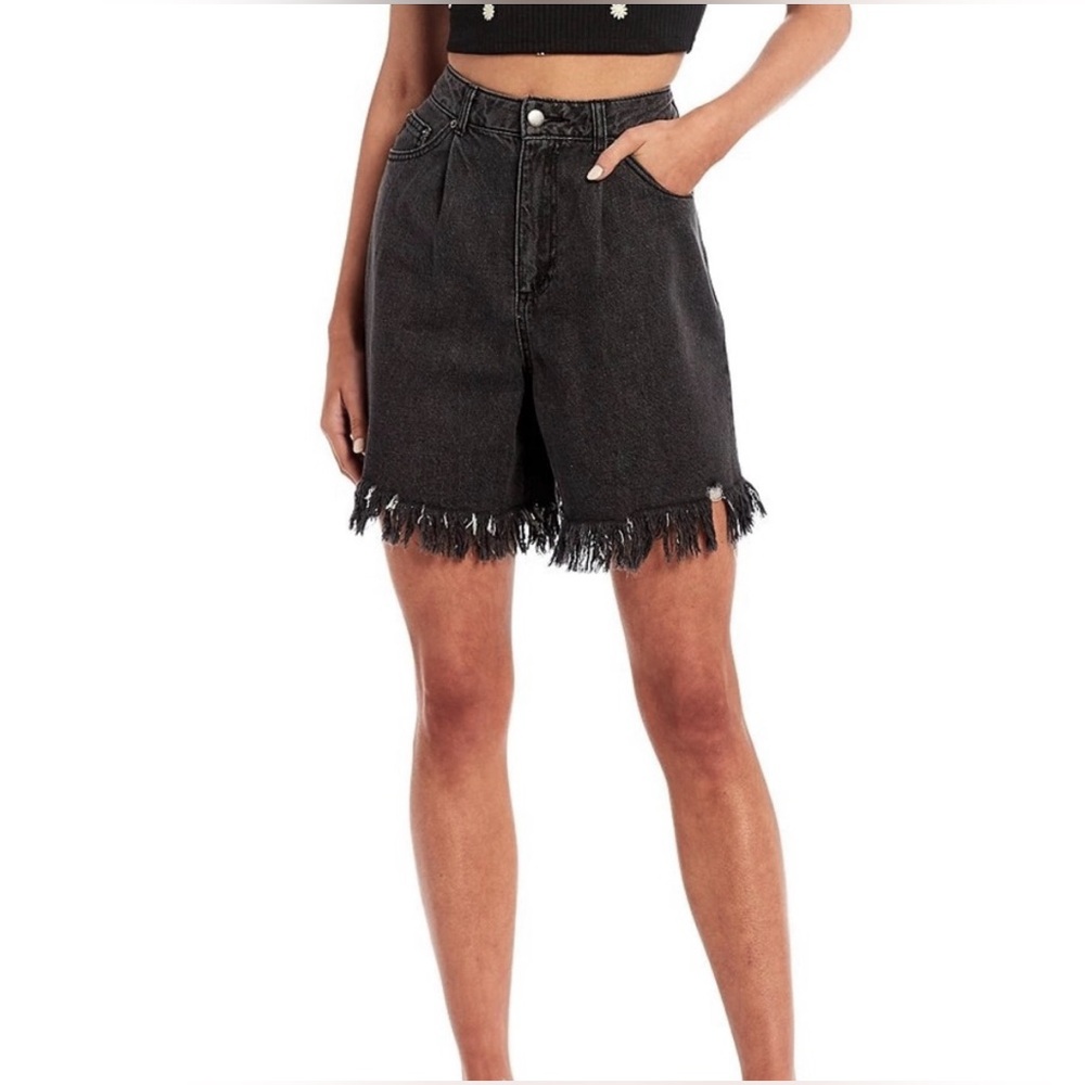 NWT GB Gianni Bini Black High Waist Wide Leg Distressed Denim Shorts